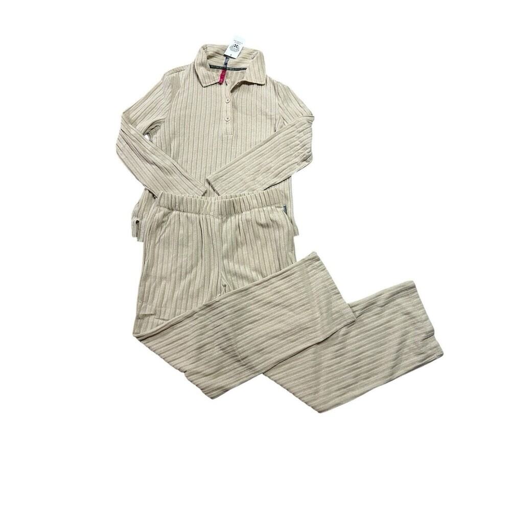 Vince Camuto Pajamas Set Womens M Tan Beige‎ Knit Loungewear Comfy Warm